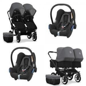 Bugaboo Donkey 2 Twin Black 2x Sistema de Viagem Cabriofix (Melange Preto / Cinza)