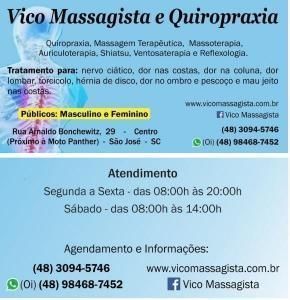 Vico Massagista e Quiropraxia em São José SC de segunda a sábado com hora marcada